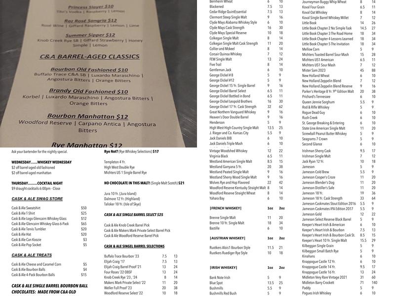 Cask & Ale Menu