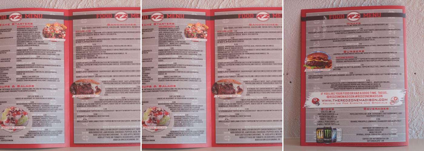 The Red Zone Madison Menu