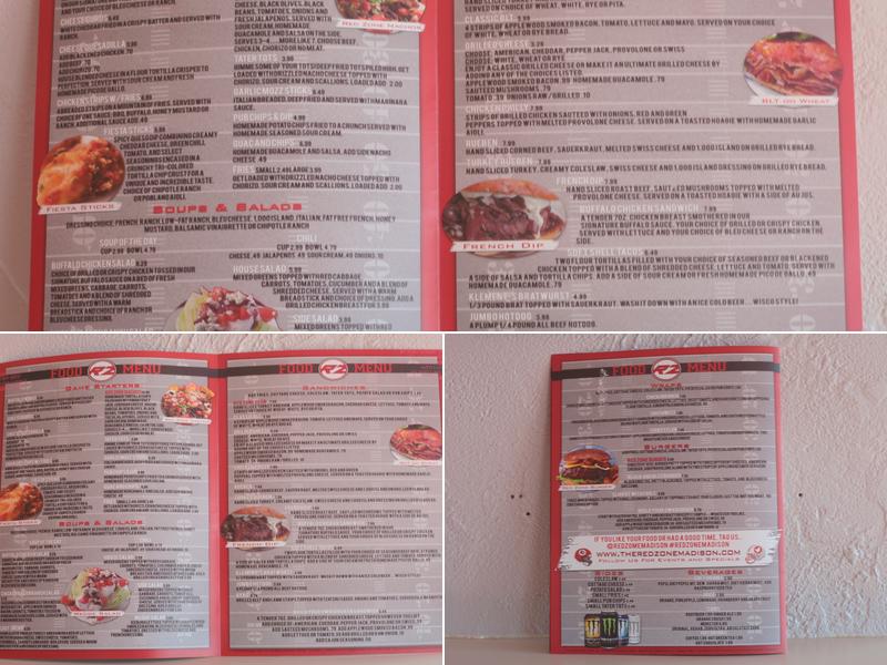 The Red Zone Madison Menu