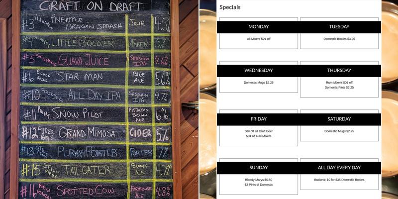 Simonet's Bar Menu