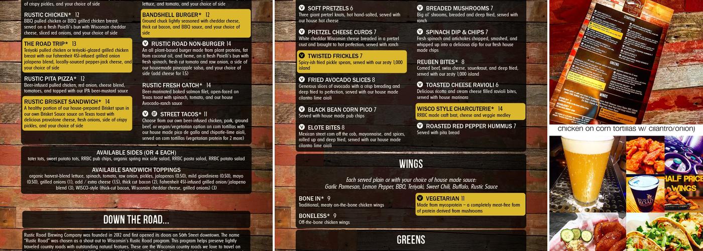 Rustic Road Brewing Company Menu