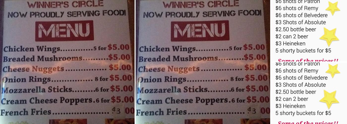 Winner's Circle Menu