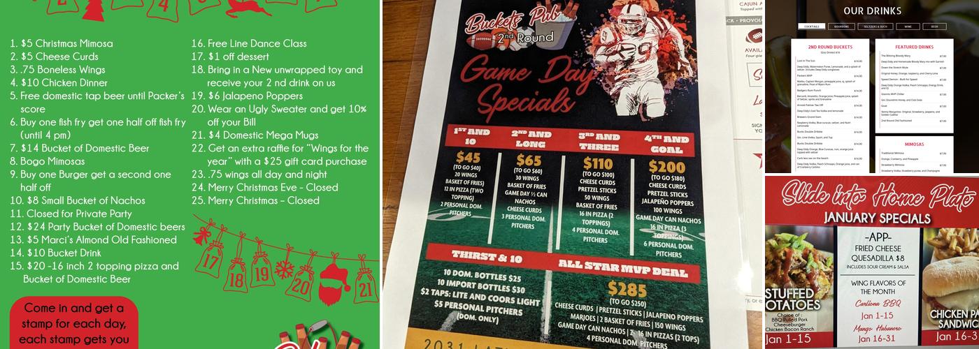 Buckets Pub 2nd Round Menu