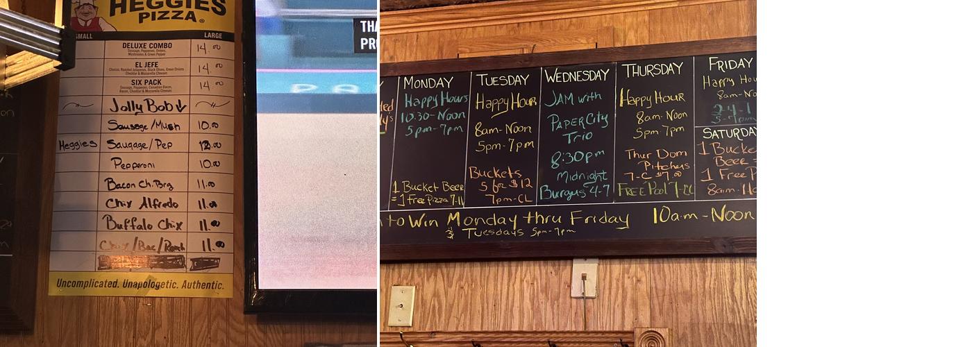 Hide-A-Way Tavern Menu