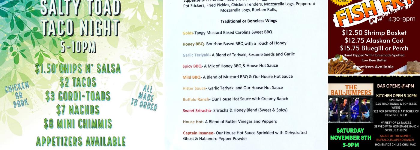 Salty Toad Menu
