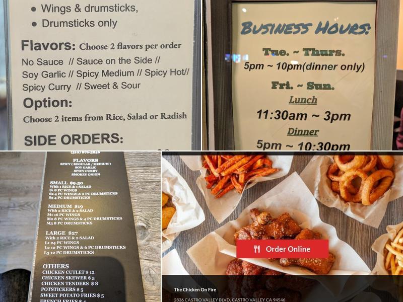 The chicken on fire Menu