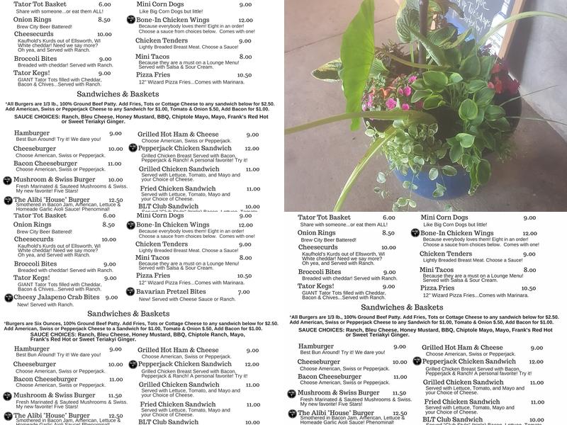 The Alibi Lounge Menu