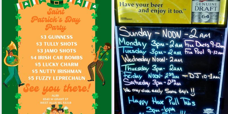 Alibi Tavern LLC Menu