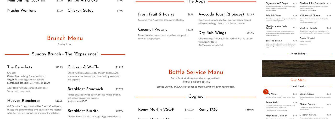 AVE On The Mile Menu