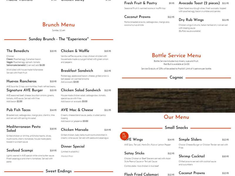 AVE On The Mile Menu