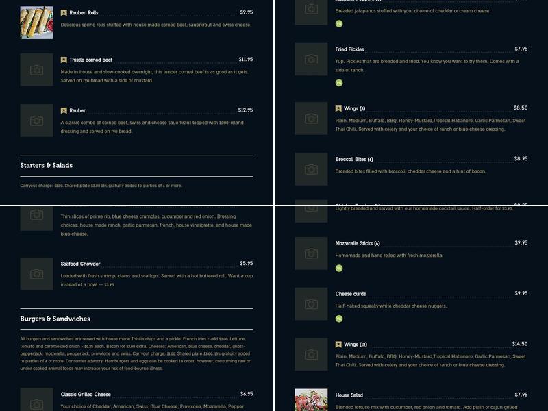 Kam's Corner Tap Menu