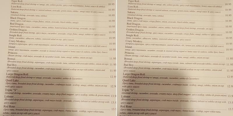 Matsuyama Restaurant Menu