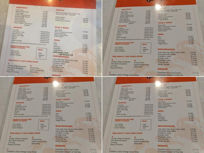 Claws and Craws Menu