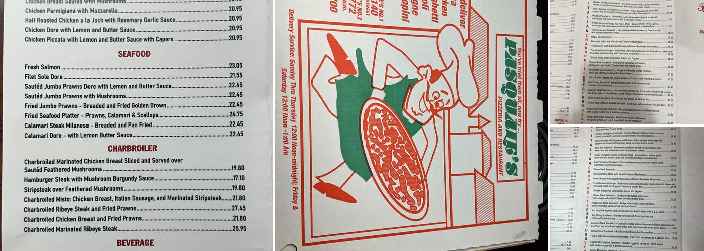 Pasquale's Pizzeria Menu