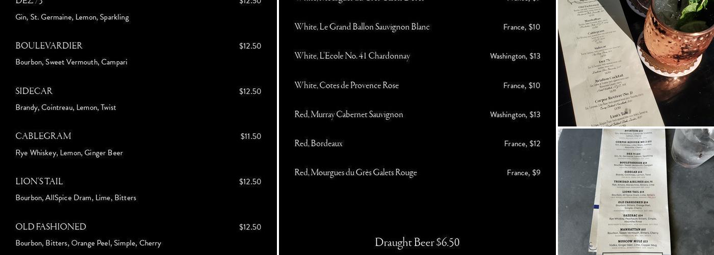 Daphnes Bar Menu