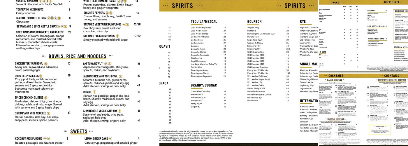 Smith Tower Observatory Bar Menu