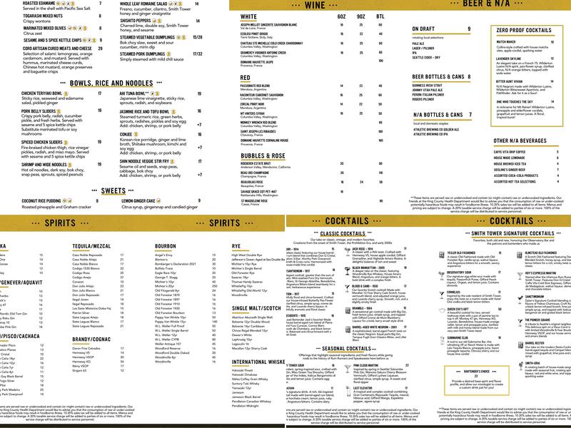 Smith Tower Observatory & Bar Menu