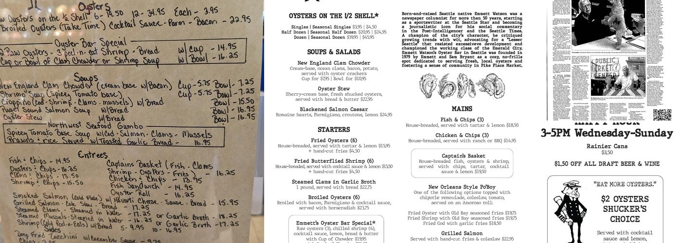 Emmett Watson's Oyster Bar Menu