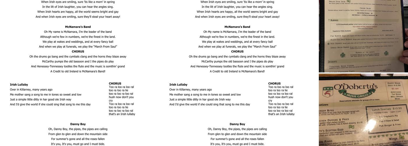 O'Doherty's Irish Grille Menu