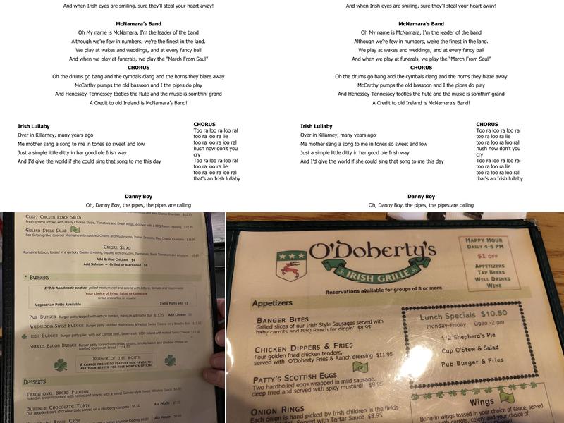 O'Doherty's Irish Grille Menu