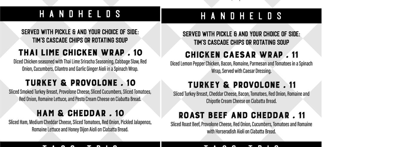 Checkerboard Pub Menu