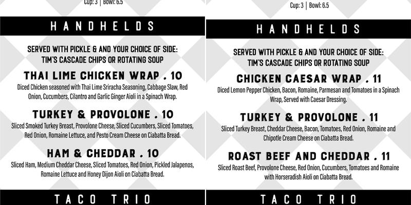 Checkerboard Pub Menu