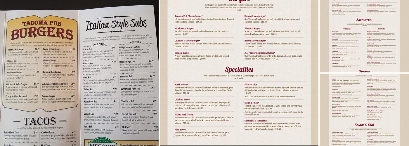 Meconi's Tacoma Pub Menu
