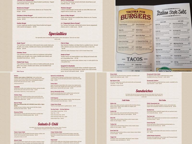 Meconi's Tacoma Pub Menu