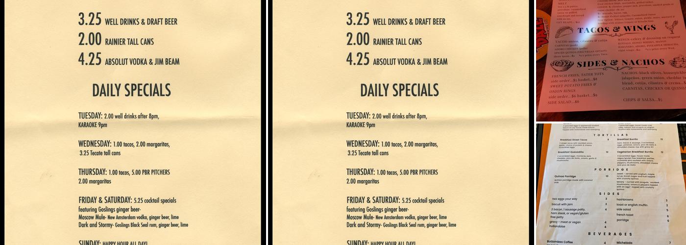 The New Frontier Lounge Menu