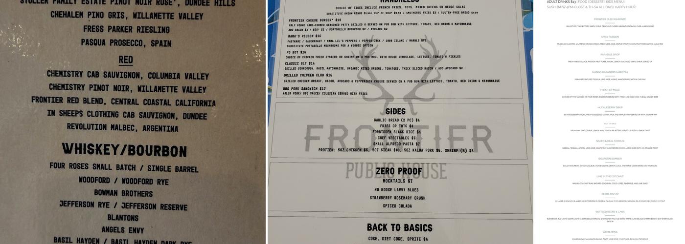 Frontier Public House Menu