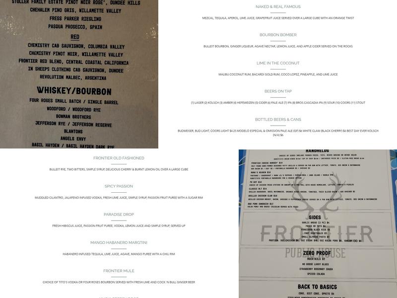 Frontier Public House Menu