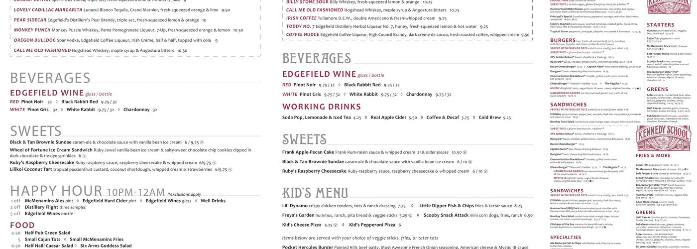 McMenamins Boiler Room Menu