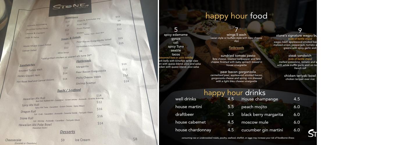 Stone Lounge Menu