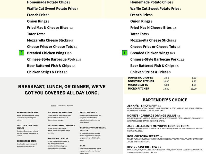 Action Sports Bar & Grill Menu