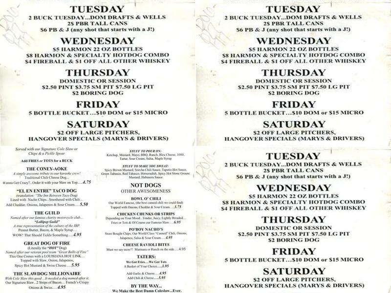 Inn Between Pub Menu