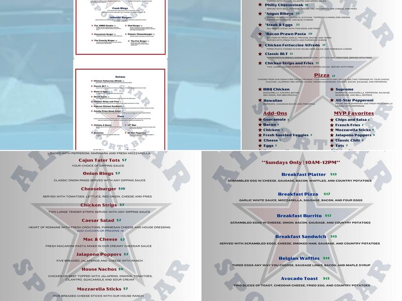 All-Star Sports Bar Menu