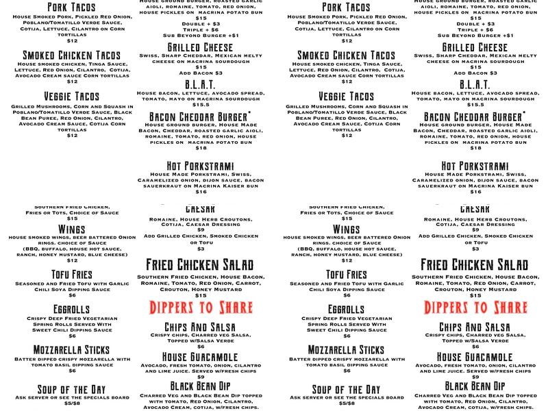 Skylark Cafe & Club Menu