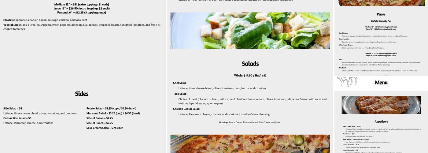 White Buffalo Saloon Menu