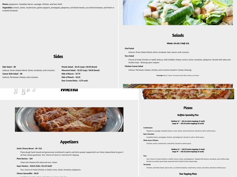 White Buffalo Saloon Menu