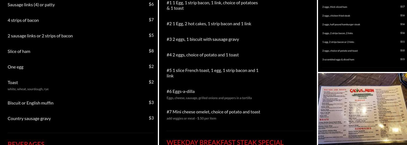 Cactus Moon Saloon Menu