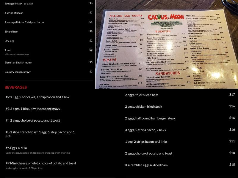 Cactus Moon Saloon Menu