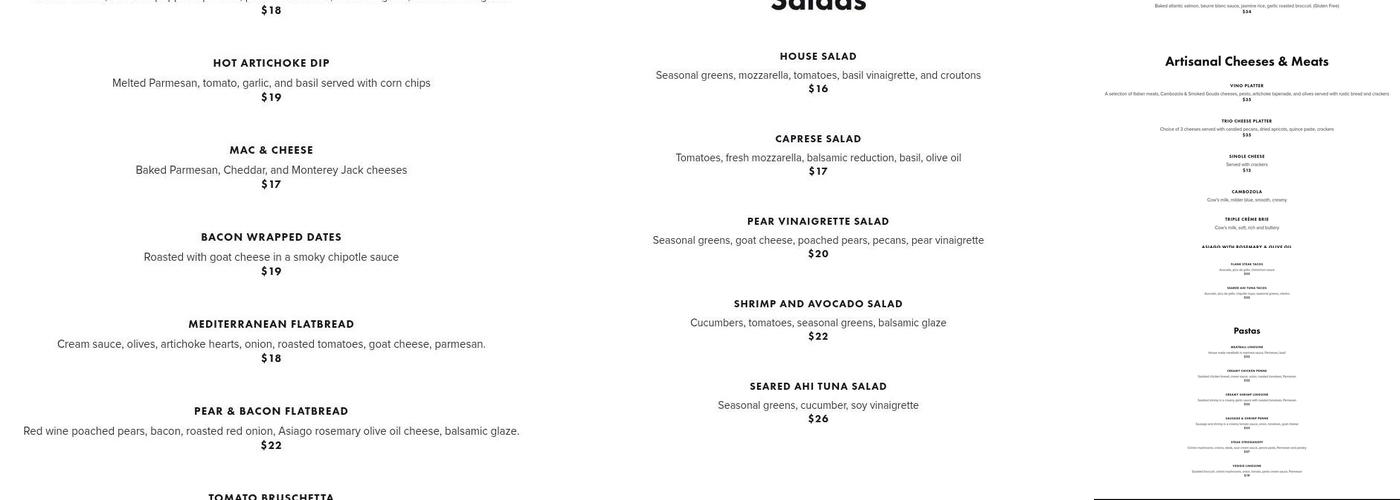 Vino at the Landing Menu