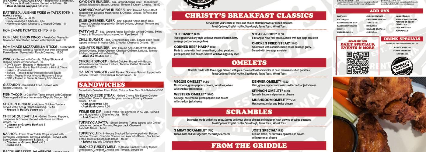 Christy's Bar & Grill Menu