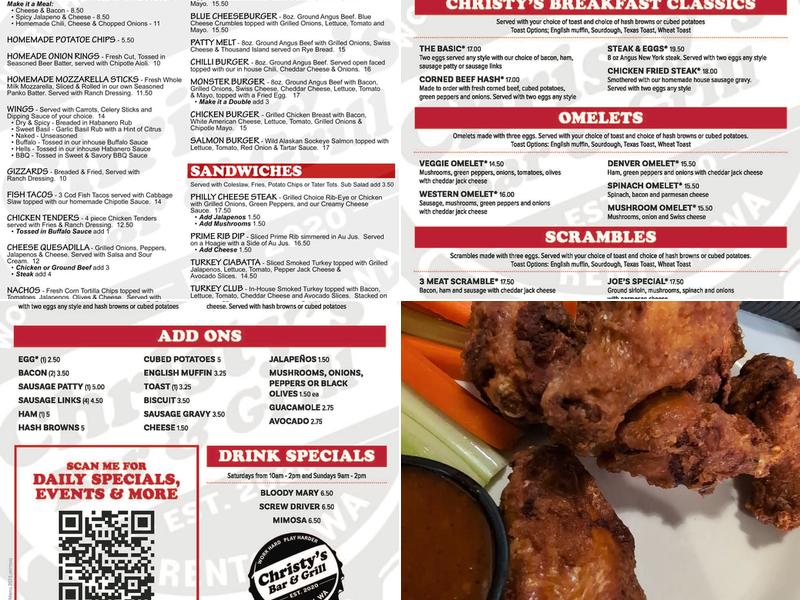 Christy's Bar & Grill Menu