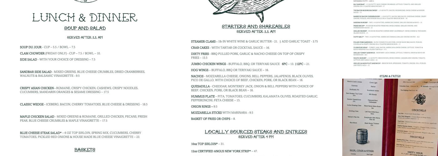 The SandBar & Grill Menu