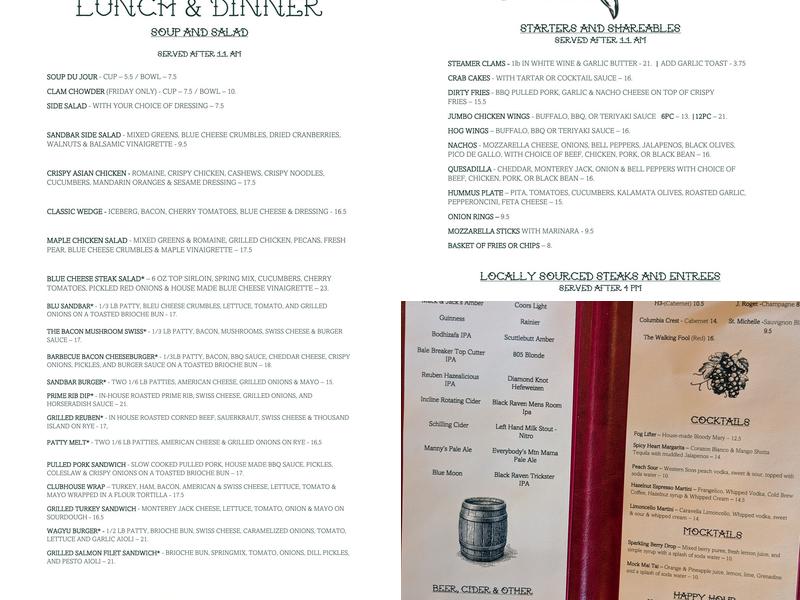 The SandBar & Grill Menu