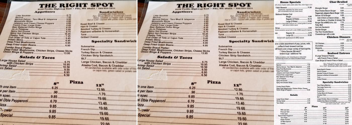 The Right Spot in Fife Menu