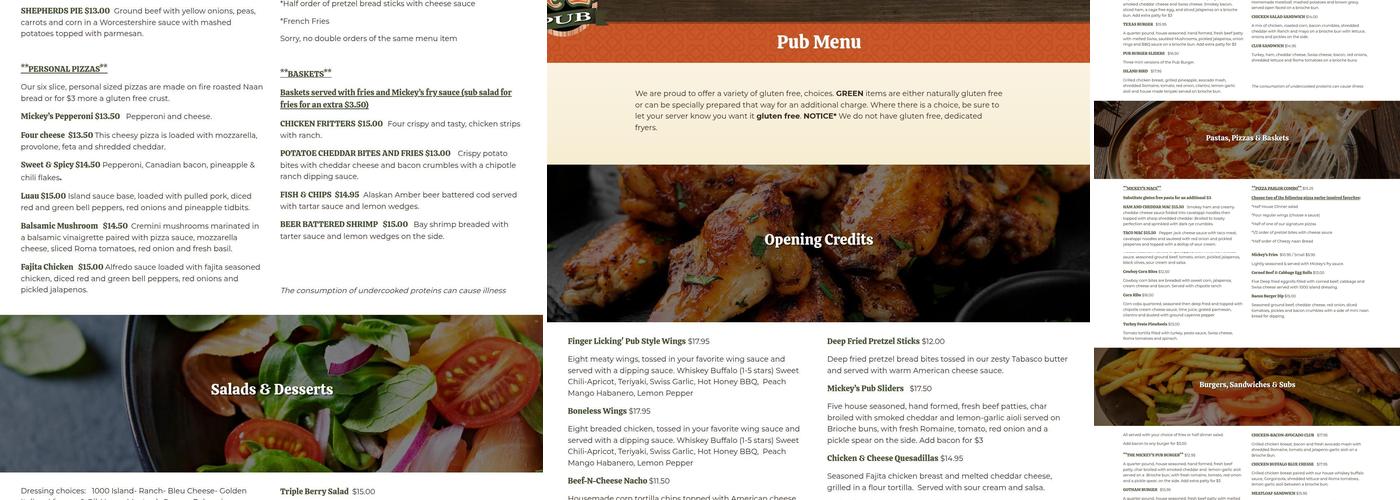 Mickey's Pub Menu