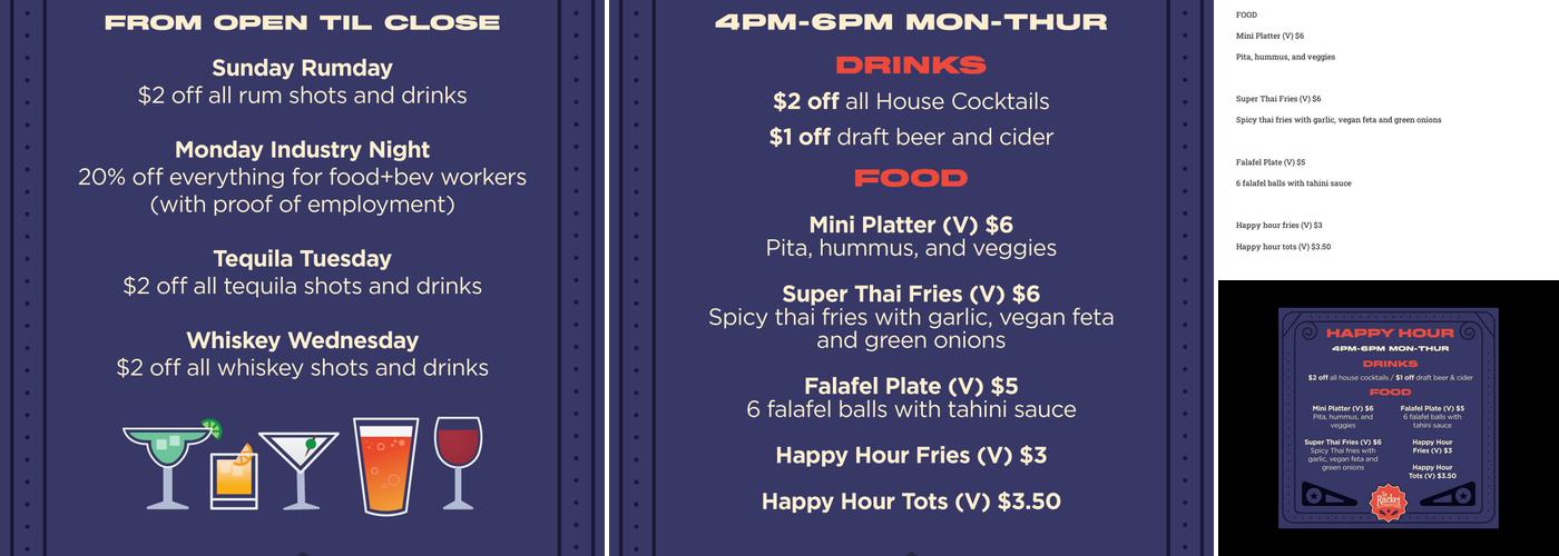 The Racket Bar and Pinball Lounge Menu