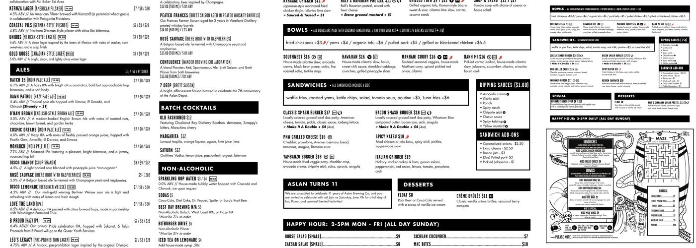 Aslan Brewing Company Menu